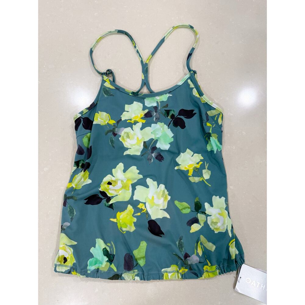 NWT Athleta Gardenia Blousy Tankini Top Strappy Crossback Green Yellow 36 D DD